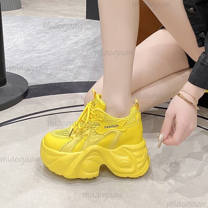 Guipure Lace Panel - Women's Mesh Breathable Chunky Platform Sneakers