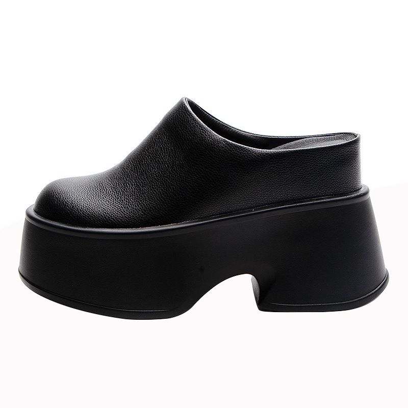 Genuine Leather Open Back Mule - Guipure Lace Panel ulasan dan harga