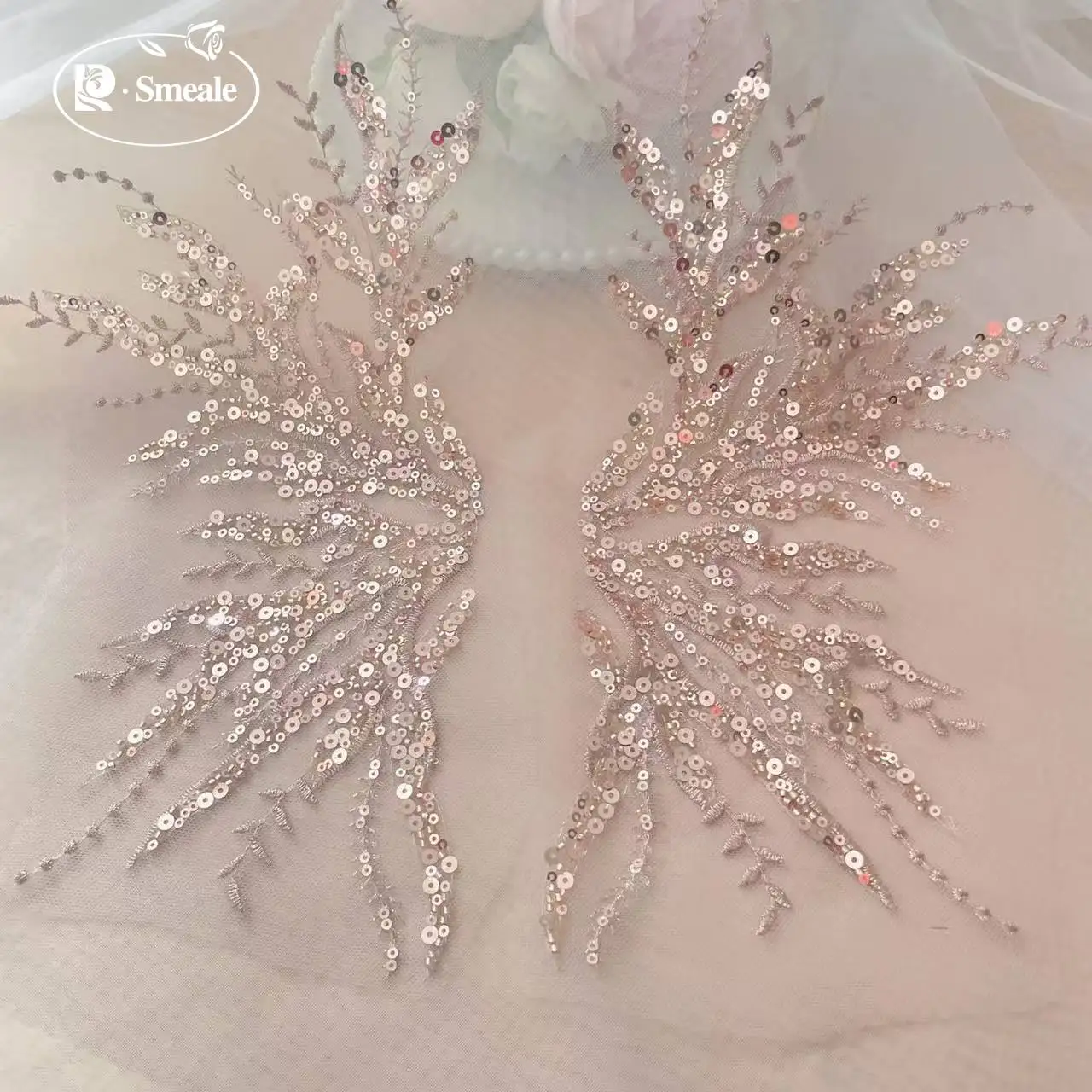 5Pair-2Pair.Rose Gold Sequin T - Applique Patch Flower ulasan dan harga