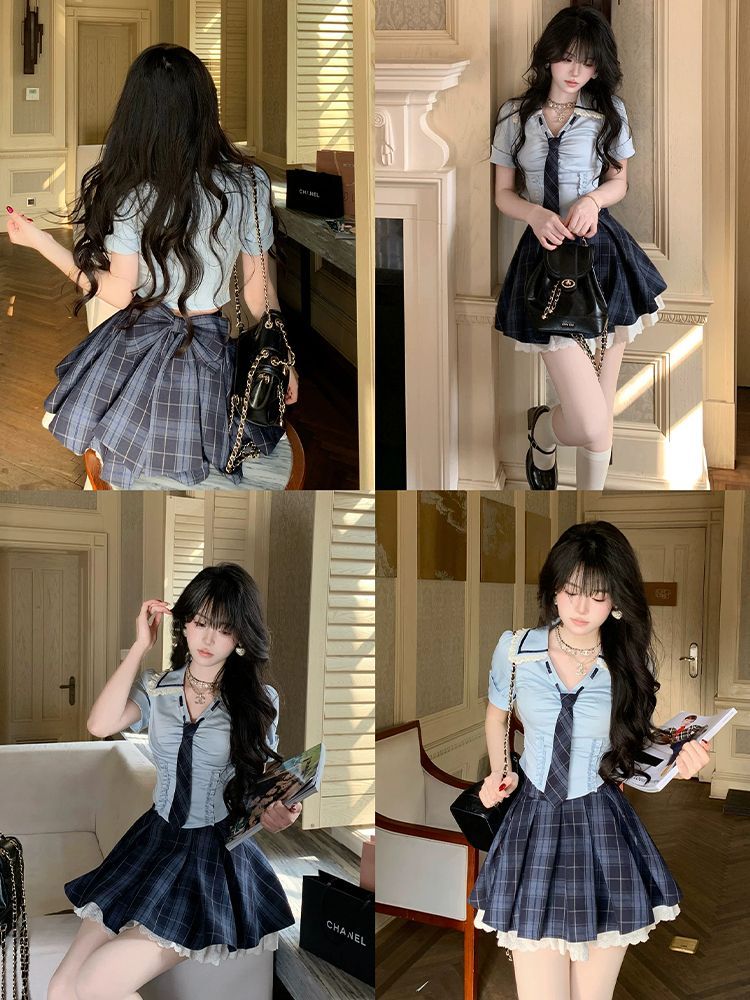 Summer New Preppy Y2K 2 Piece  - Elastic Lace Trim ulasan dan harga