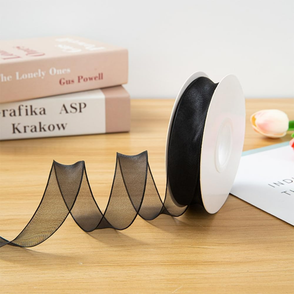 1Inch Black Organza Ribbon Wir - Organza Ribbon Spool ulasan dan harga