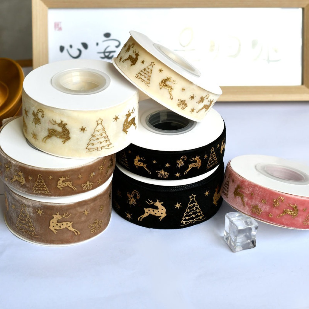 5 Yards/Roll 2.5cm Christmas G - Velvet Ribbon Roll ulasan dan harga