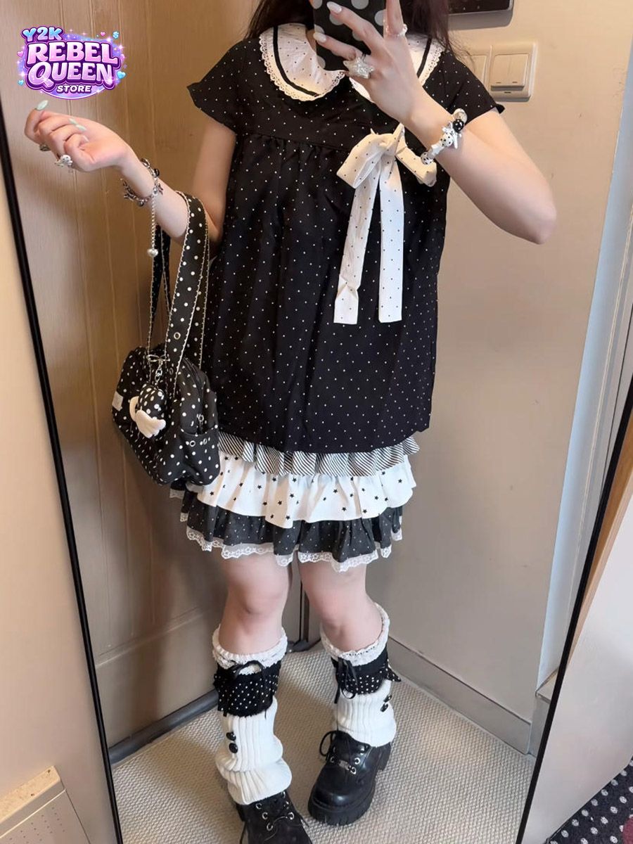 Y2K Kawaii Japanese Polka Dot  - Elastic Lace Trim ulasan dan harga