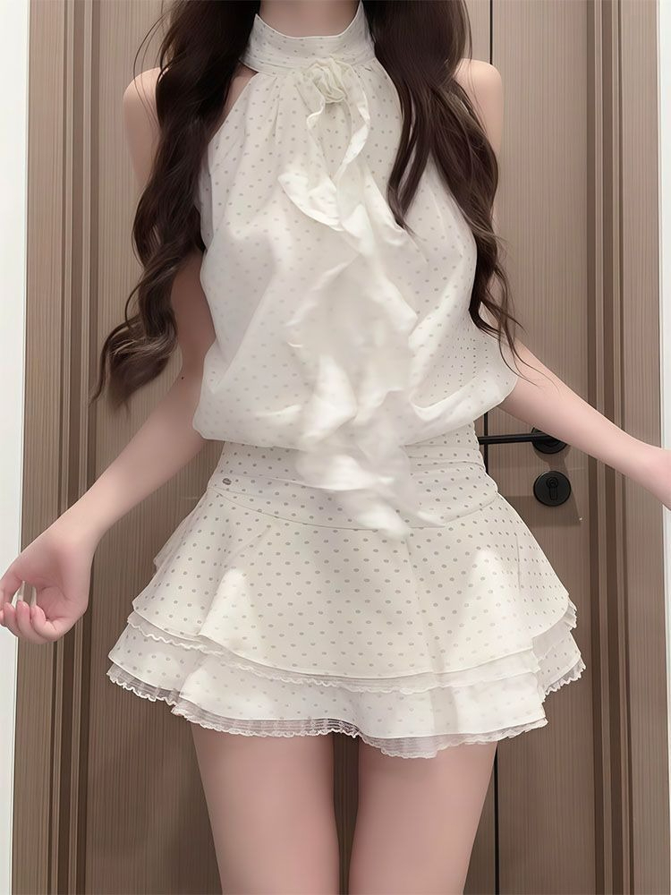 French Sweet Polka Dot 2 Piece - Elastic Lace Trim ulasan dan harga