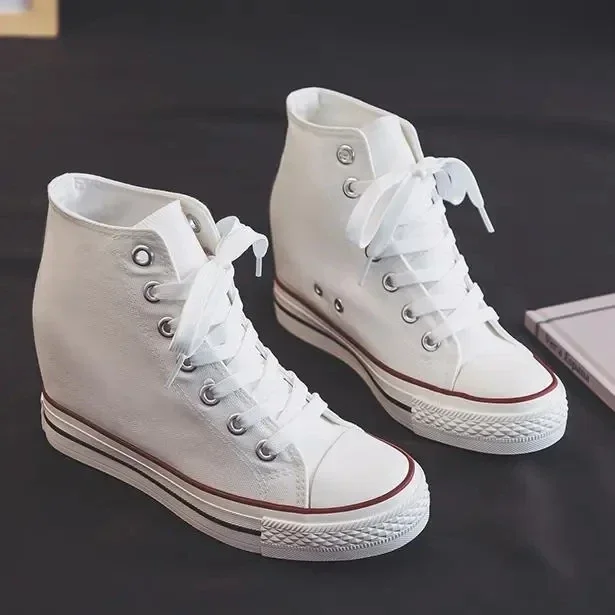 High 8cm Platform Canvas Shoes - Guipure Lace Panel ulasan dan harga