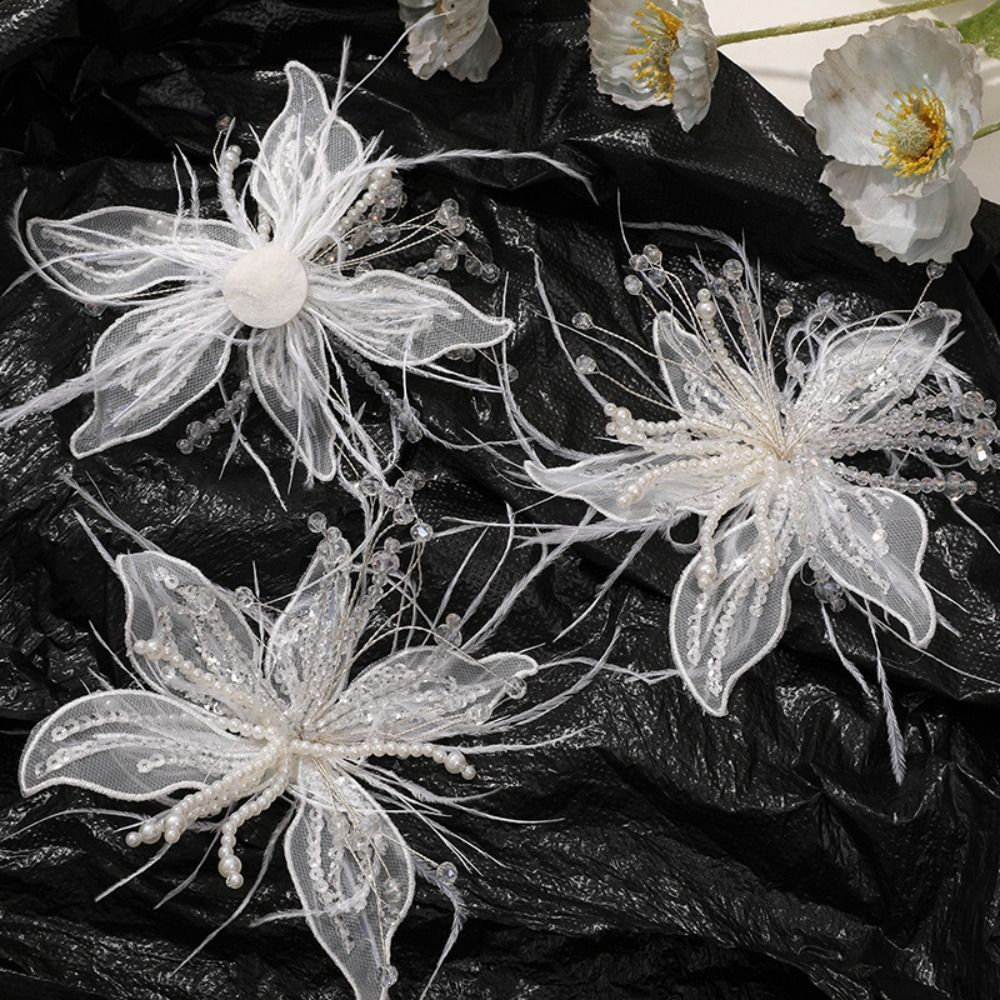 Feather Pearl 3D Organza Flowe - Applique Patch Flower ulasan dan harga