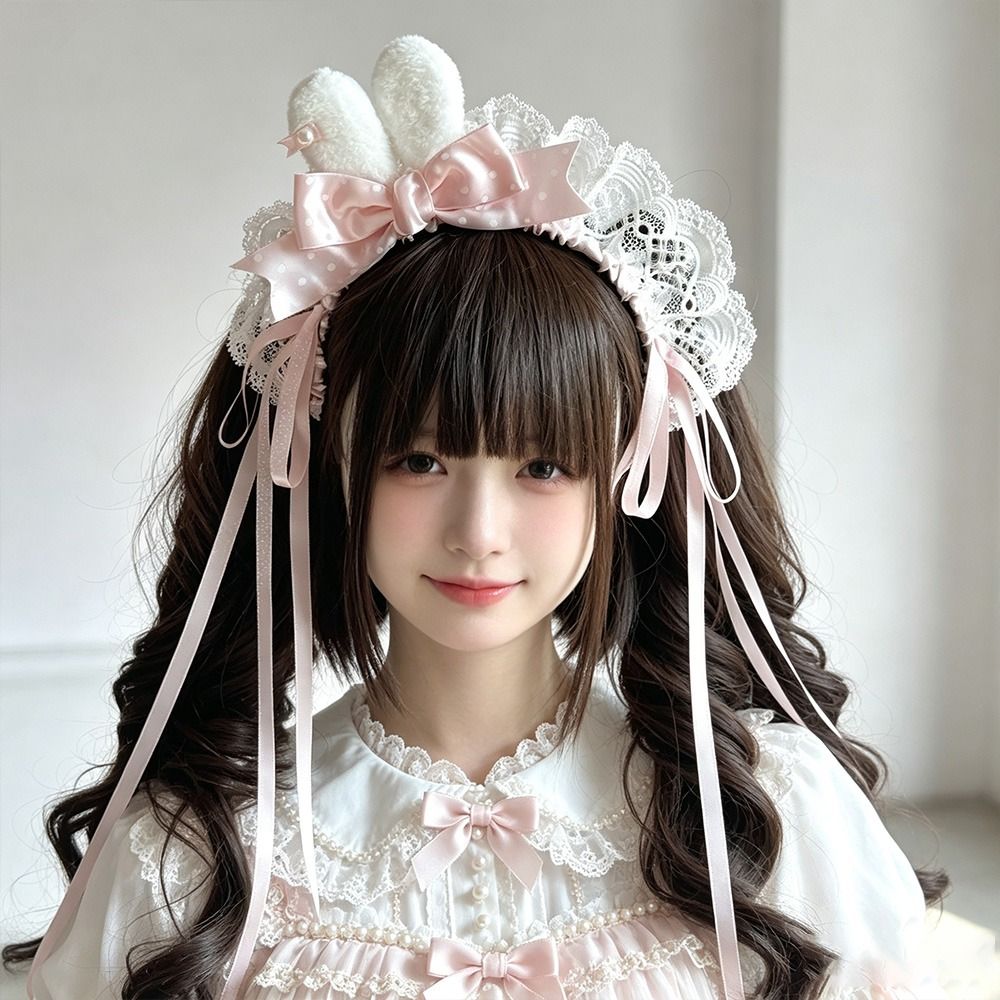 New Polka Dot Bow Bunny Ear He - Lace Ribbon Trim ulasan dan harga