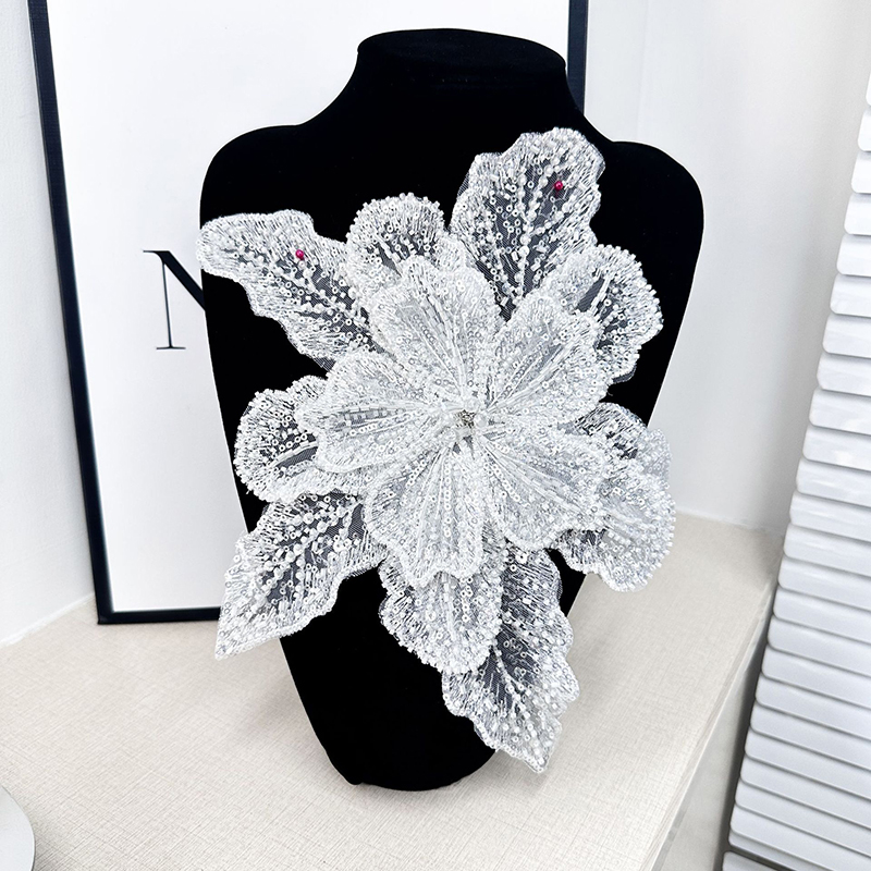 White Lace Sequin Beaded Flowe - Applique Patch Flower ulasan dan harga